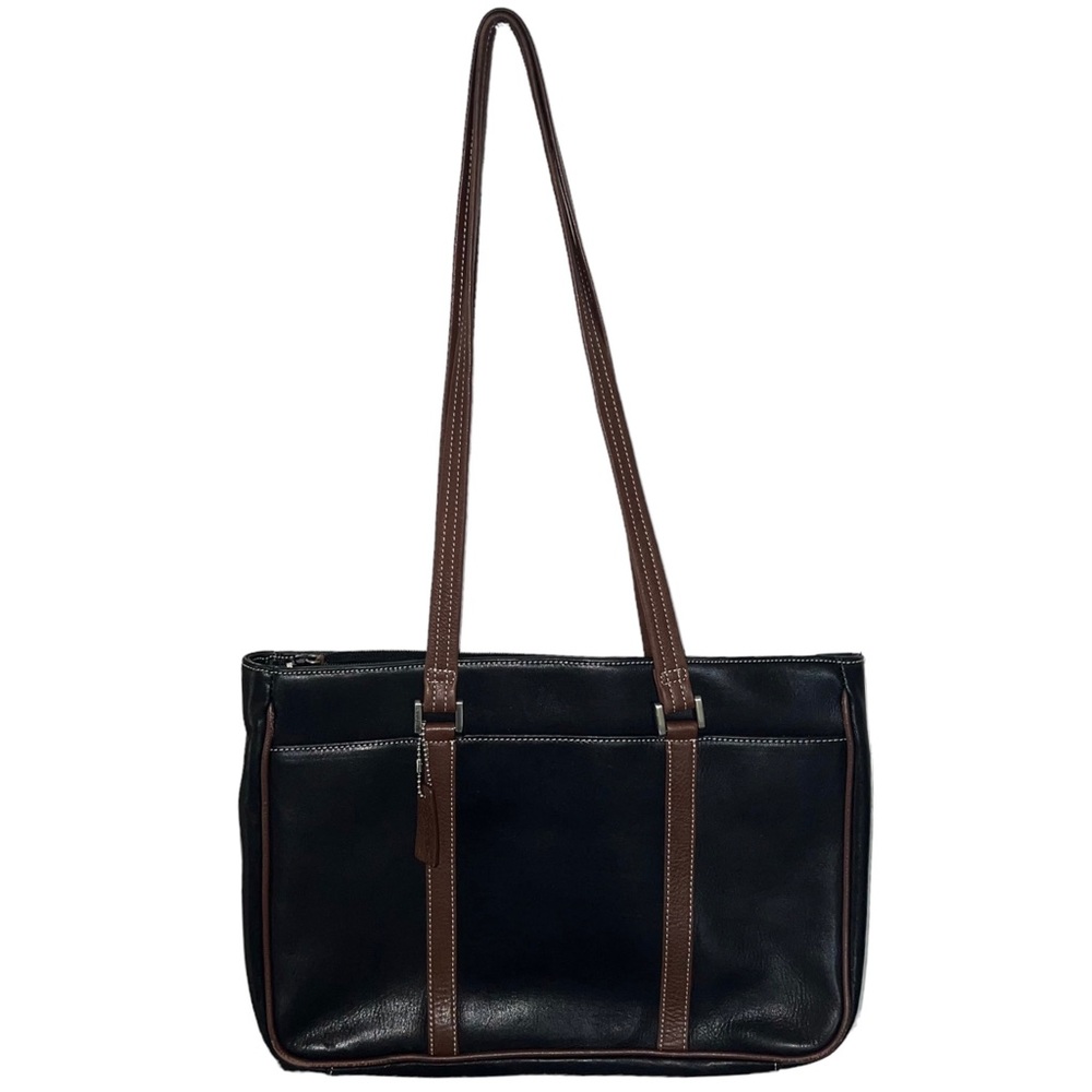 Tignanello Genuine Leather Black and Brown Large Tote Bag